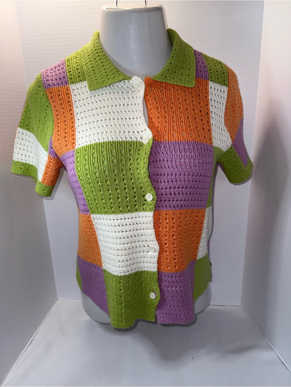 ✨ Vans Morrison Checker Knit Sweater Top ✨ Knit top Green, Orange, purple